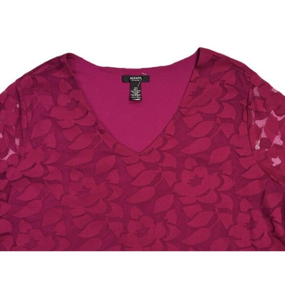 NWT Alfani Blouse Plus 3x Magenta Lace Bell Sleeves V Neck Stretch - Picture 6 of 15